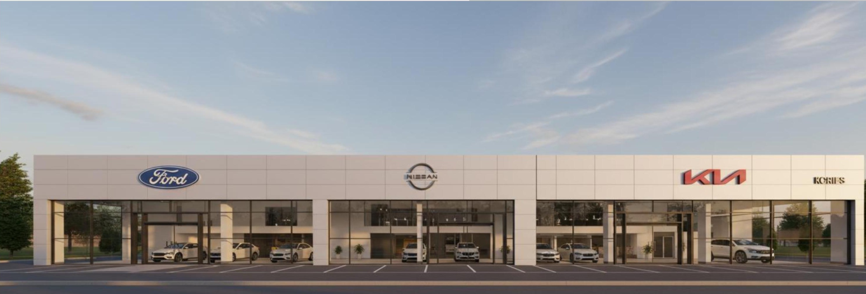 Showroom front exterior with large display windows